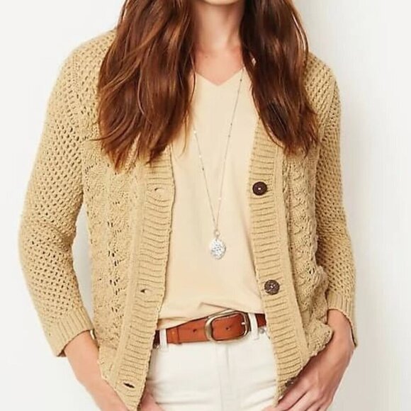 J. Jill Place Texture Button Front Cardigan In Honeycomb Yellow Size Large - Picture 1 of 16